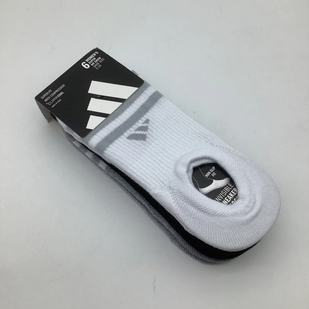 Adidas Superlite 6 Pack Super No Show‎ Socks White Black Grey Size 5-10 NEW
